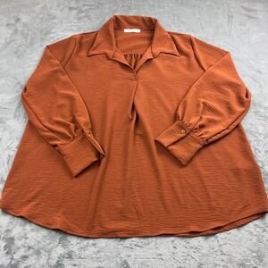 Stylive Womens Top Size Large Orange Rust Collar Flowy Lagenlook Textured Boho